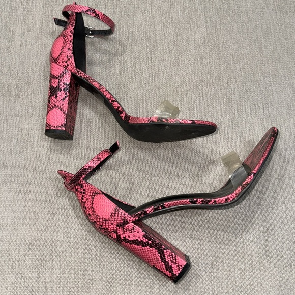 Pink Snakeskin Heels with Clear Strap - Picture 8 of 8